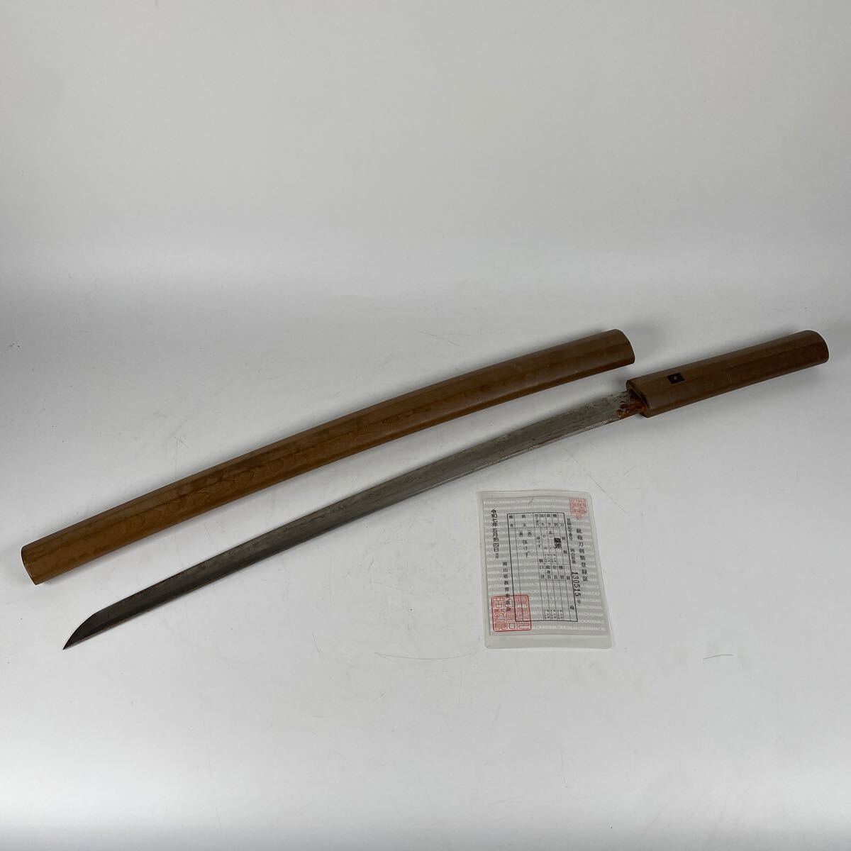 登録証あり　日本刀　脇差　わきざし　抜けず　長さ51.8cm 白鞘　武具　刀装具　時代　居合い　骨董品　古美術品　刀剣【629】