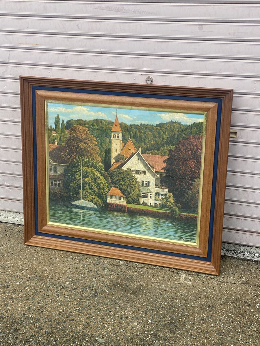 真作保証 ハイデルバーグ（ドイツ） 玉田勝己 油彩 油絵 風景画 大型作品 絵画 絵 作家 画家 骨董品 古美術品 タトウ箱【623】