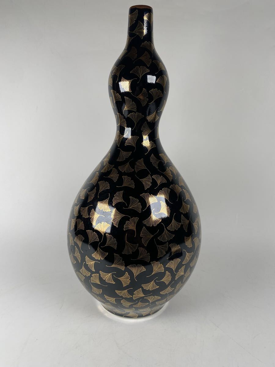 有田焼　金彩　藤井錦彩　花瓶　花器　銀杏　花器　花入　作家　在銘　骨董品　古美術品　瓢形　高さ44cm 横21.5cm【628】