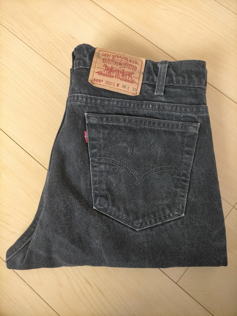 90s USA製 ビンテージ 96年 Levi's00505-0260 リーバイス505 後染めブラック デニムパンツ size-W36L30 ★アメカジ古着501ジーンズ