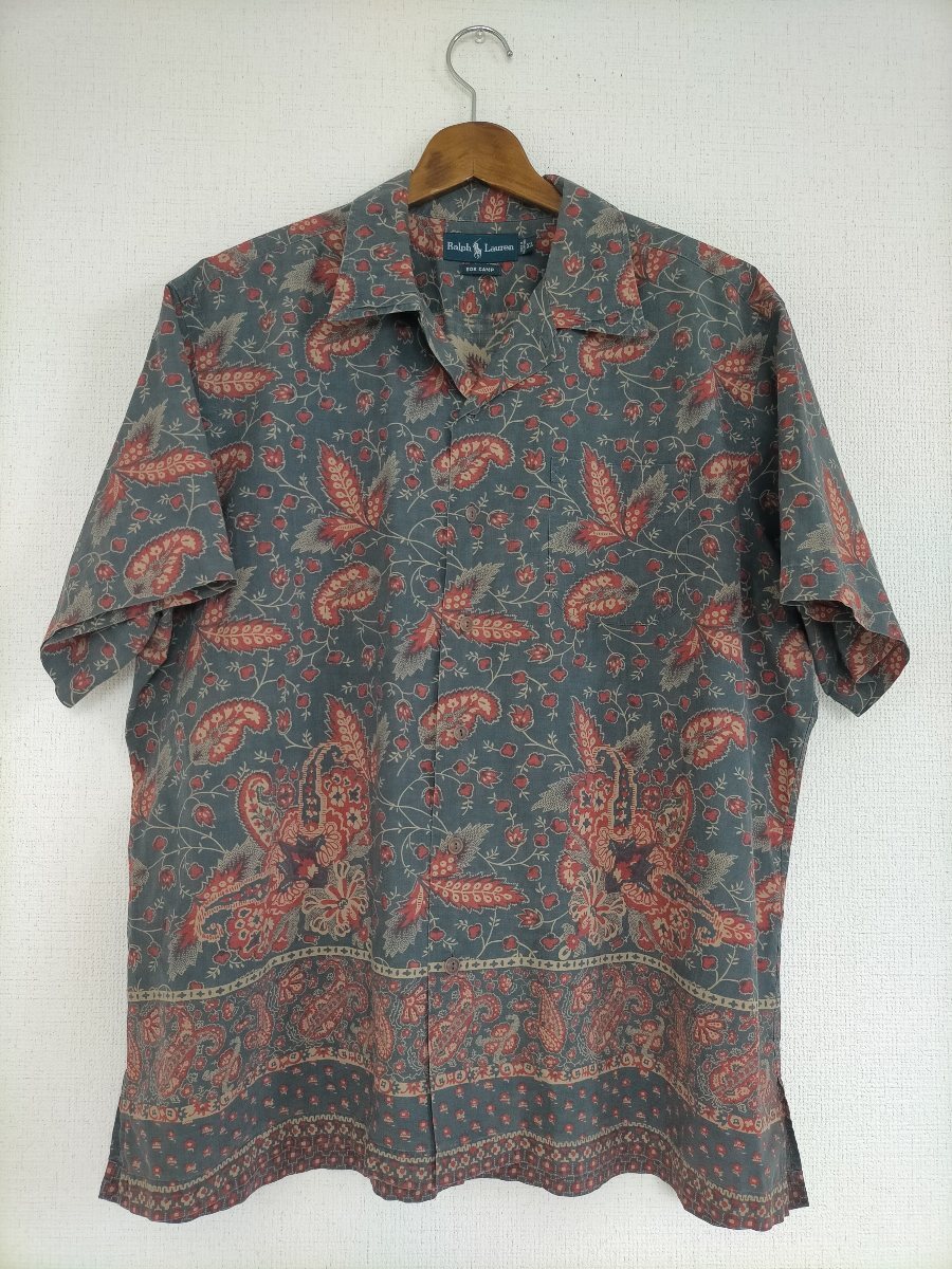 状態良好 ビッグサイズ 90s-00s Polo Ralph Lauren BOB CAMP ポロラルフローレン ペイズリー柄 オープンカラー 半袖シャツ size-XL ★開襟