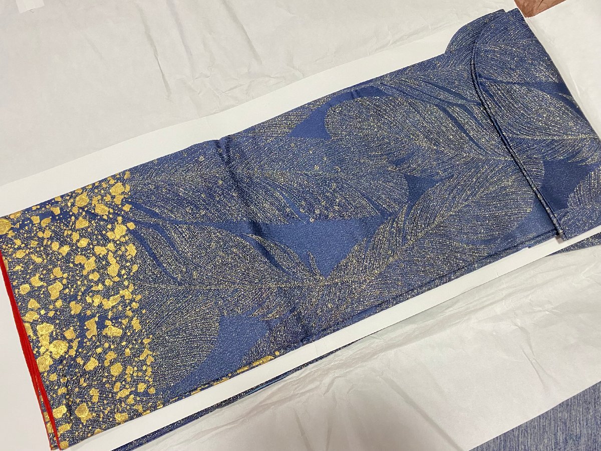 【F】【未使用】特選 正絹 振袖 ブルー 紺 仮絵羽 豪華羽根模様 金彩 叩き染 タタキ 暈し モダン 成人式 晴れ着 逸品 ★flok/3583★ee7482