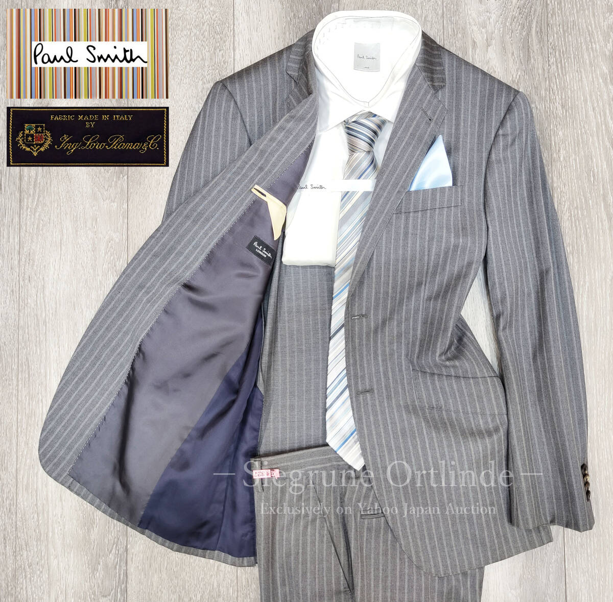 【良品】ポールスミス×ロロピアーナ [Loro Piana] グレー オルタネートストライプ柄 スーツ 90-78-170 (Mサイズ) Paul Smith LONDON