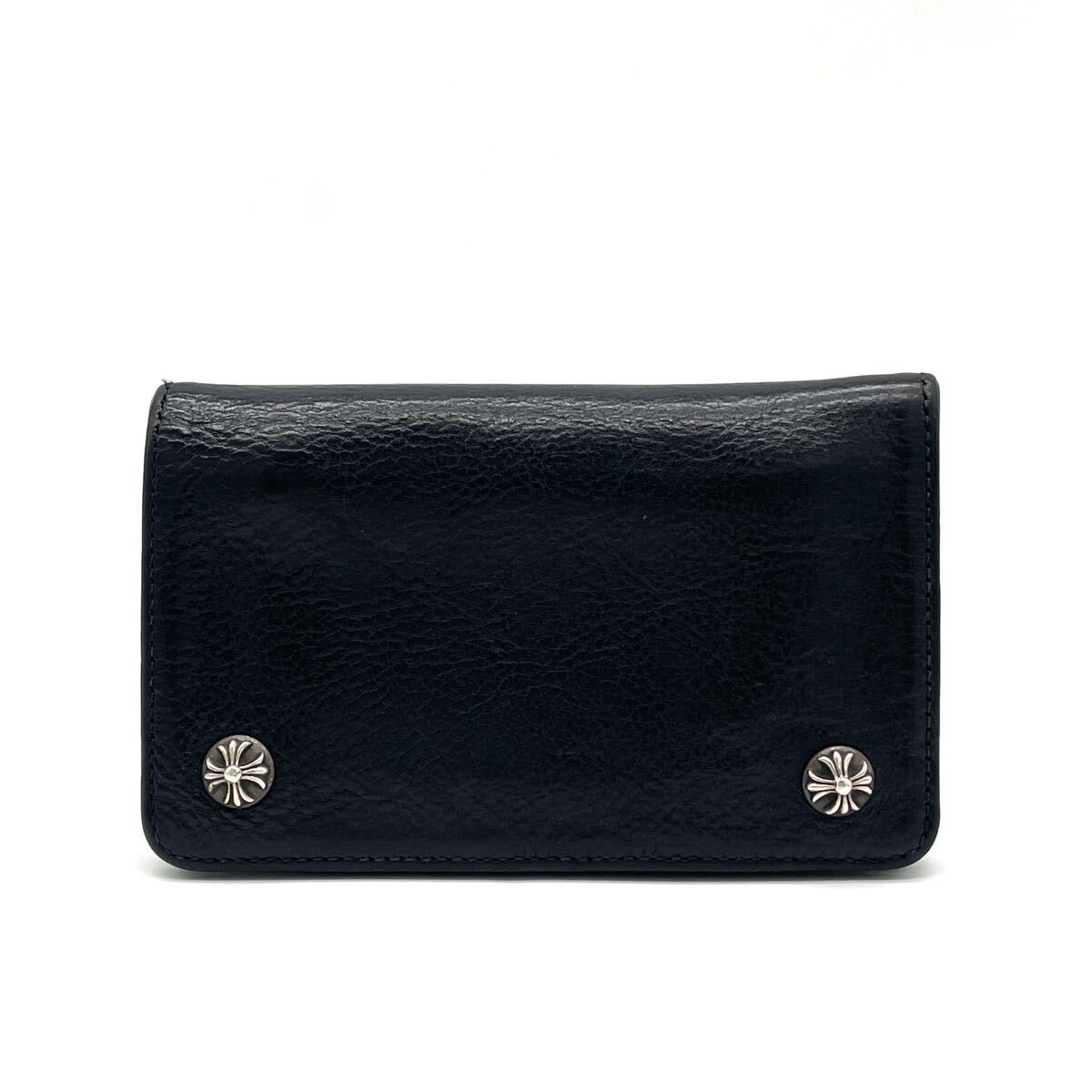 CHROME HEARTS クロムハーツ 1ジップ クロスボタン レザーウォレット 2つ折り財布 ブラック シルバー 