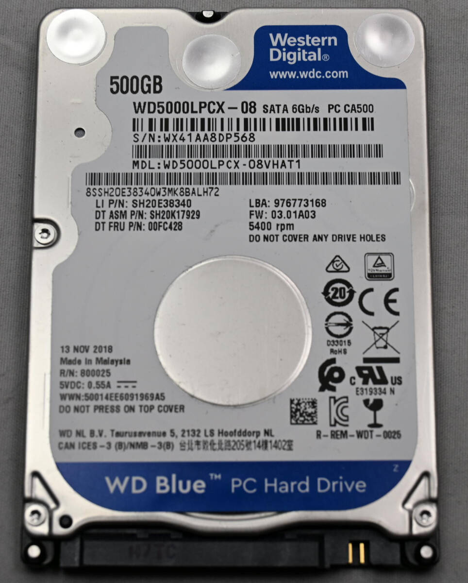 中古 2.5インチHDD WesternDigital WD5000LPCX-0 使用時間：9107H