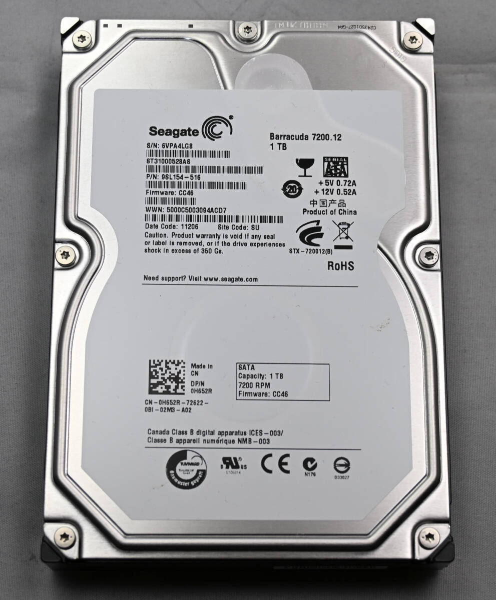 動作確認済み Seagate Baracuda ST31000528AS/1TB/SATA 使用時間：9508H 