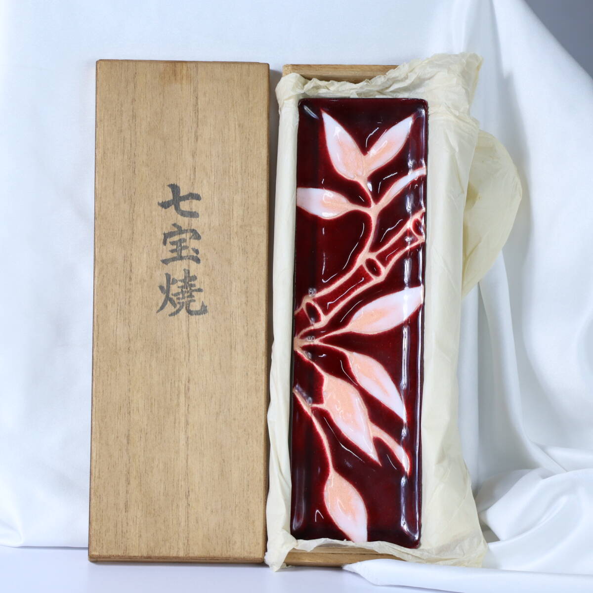 七宝焼 竹文 飾り皿 共箱 伝統工芸 緑釉 飾皿 骨董 古美術 茶道具 煎茶道具 日本工芸 インテリア レトロ