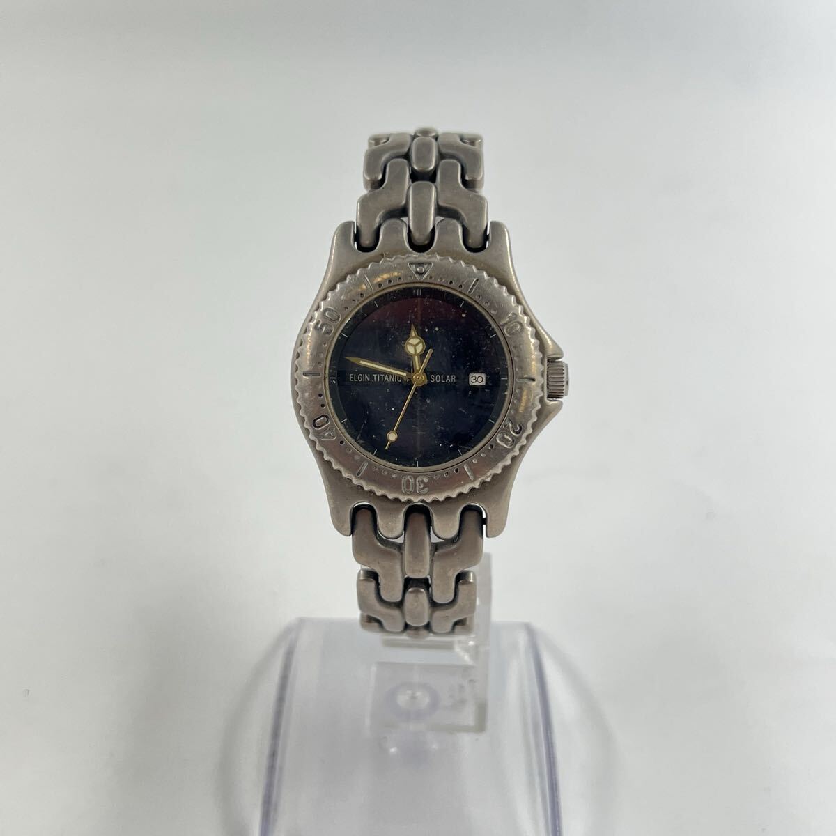 H5【1円〜スタート！説明必読 直接引取無】ELGIN エルジン チタン ソーラー FK-618-A デイト
