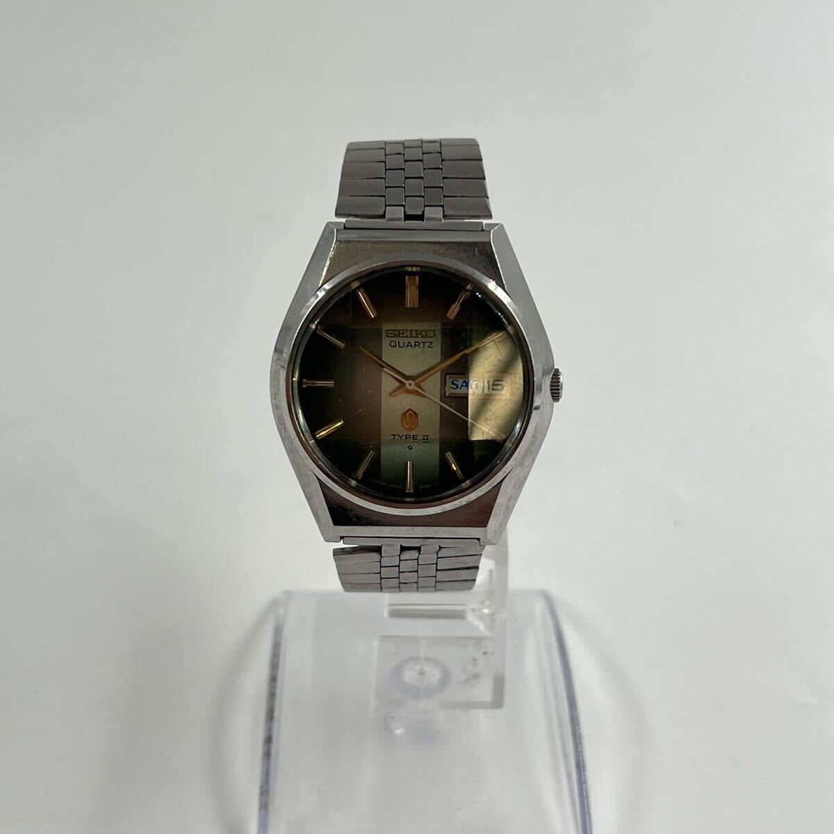 G5【1円〜スタート！説明必読 直接引取無】SEIKO セイコー TYPE II タイプ2 クォーツ 0903-8140 デイデイト グリーン文字盤 カットガラス