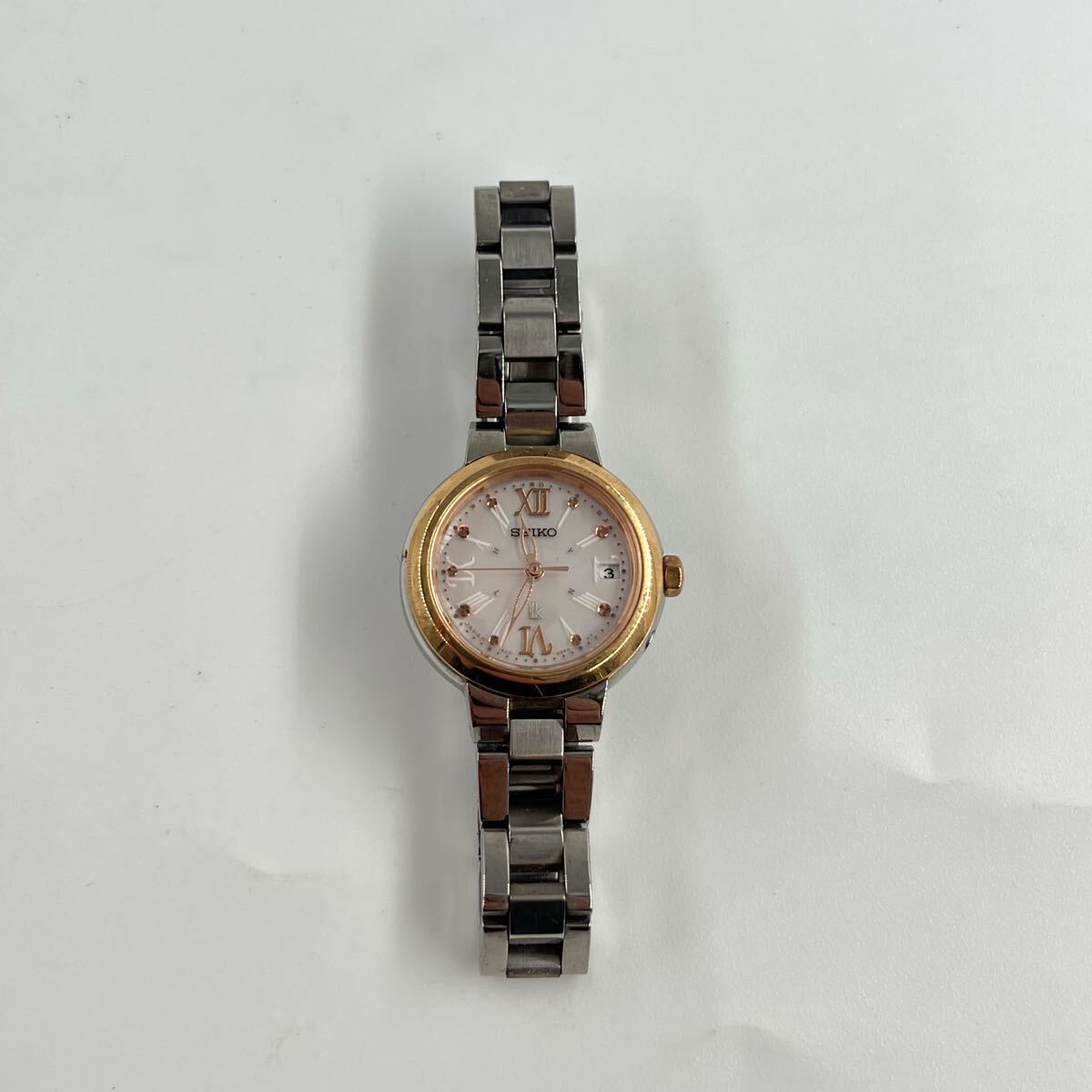 N5【1円〜スタート！稼働品！説明必読 直接引取無】SEIKO セイコー lk ルキア 電波ソーラー 1B22-0BL0 シルバー ピンクゴールドカラー