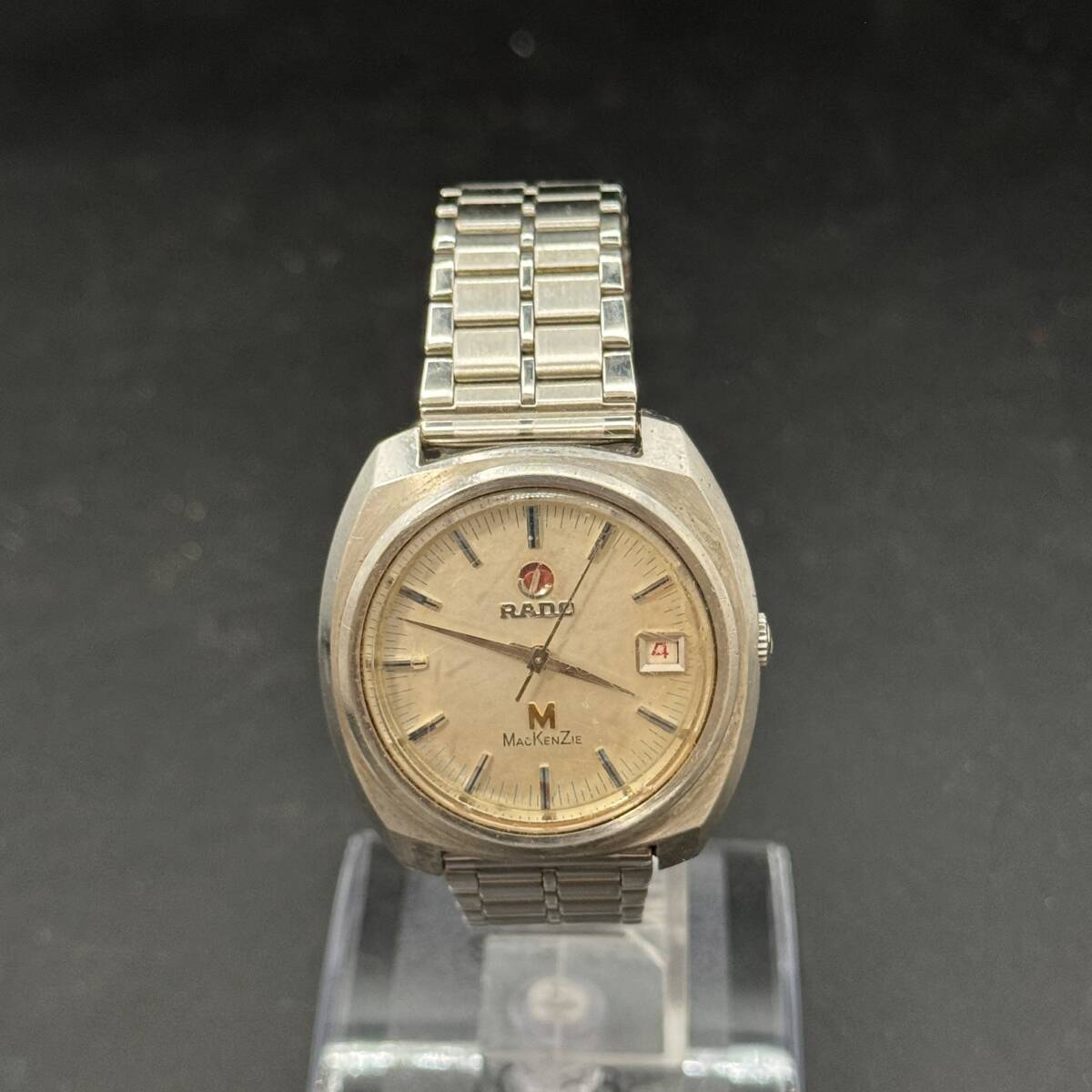 現状稼働【RADO】ラドー MACKENZIE マッケンジー デイト 自動巻き メンズ 腕時計 3針 シルバー　社外ベルト　TNG