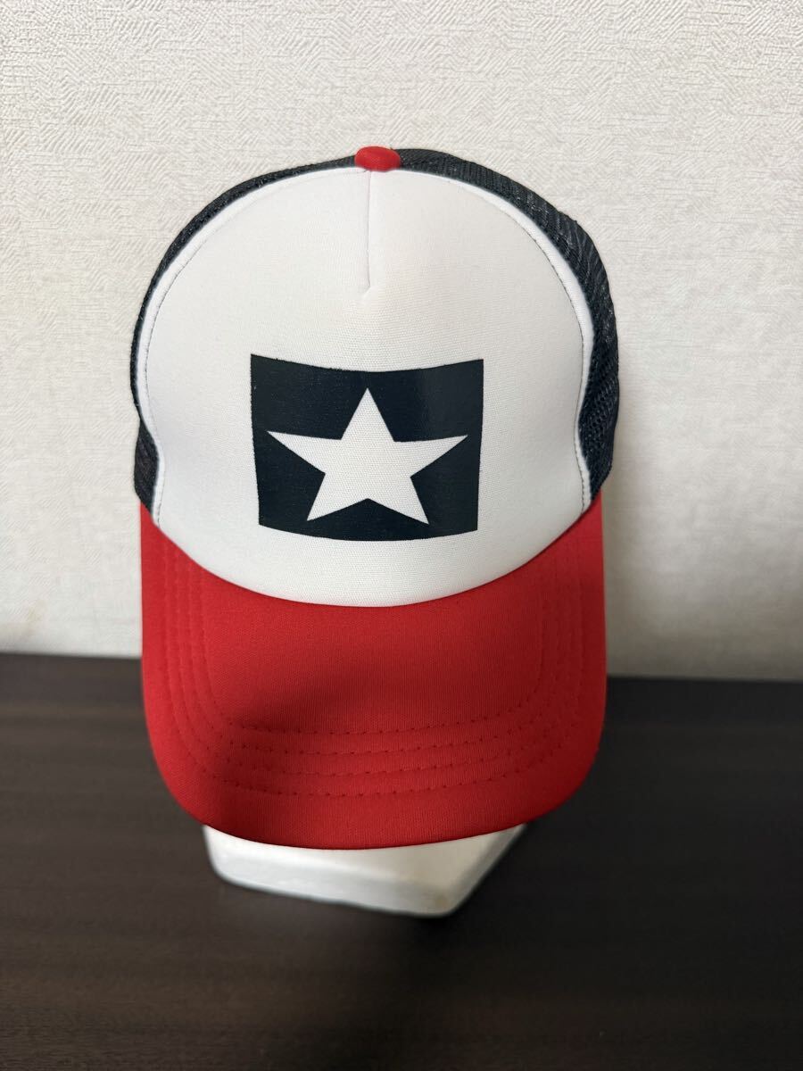メッシュキャップ トラッカーキャップ 星ロゴ レッド×ホワイト×ブラック フリーサイズ