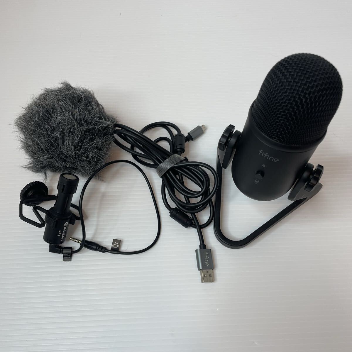 FIFINE USBコンデンサーマイク K678 & MOMAN（モマン）の小型カメラ用有線マイク「MA1」セット　 ブラック　風防　録音