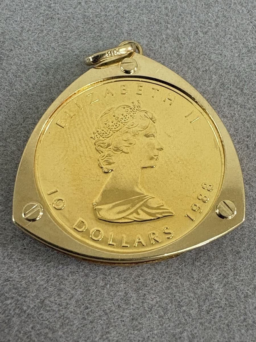 6A01 K24 純金 メイプル金貨 1/4oz トップ K18枠 メープル金貨 メイプルリーフ金貨 FINEGOLD ネックレス ペンダント 総重量約8.8g