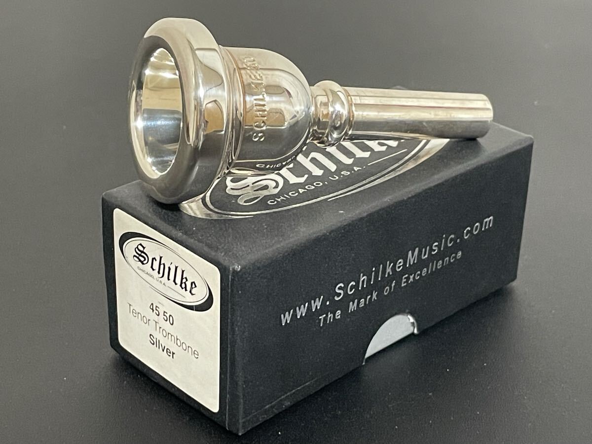 1 【希少】 Schilke シルキー 50 細管 トロンボーン 細管用 シルバー 銀メッキ マウスピース スモールシャンク 箱付き