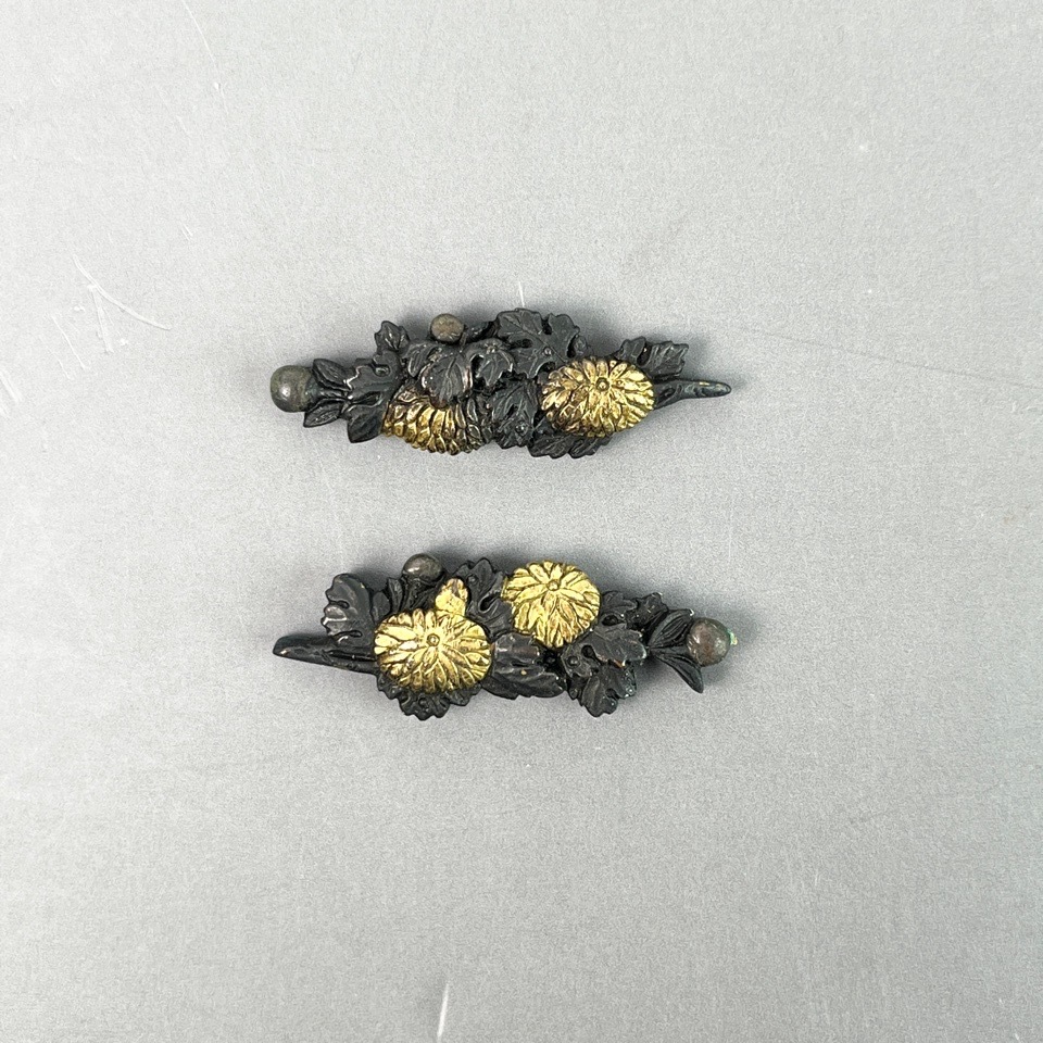 刀装具 目貫 菊 秋草 象嵌 時代物 骨董