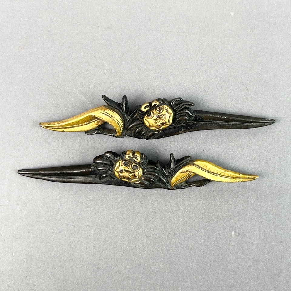 刀装具 目貫 蟹 水草 象嵌 時代物 骨董