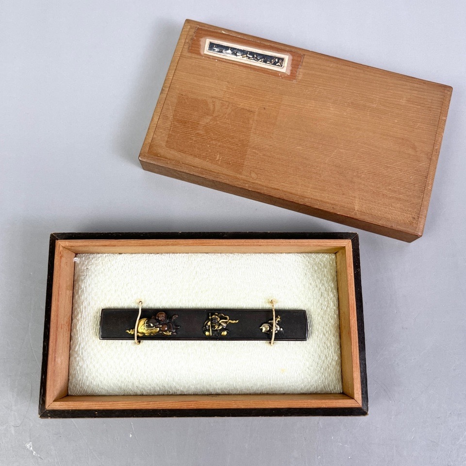 刀装具 小柄 布袋 毘沙門天 鹿 象嵌 時代物 骨董