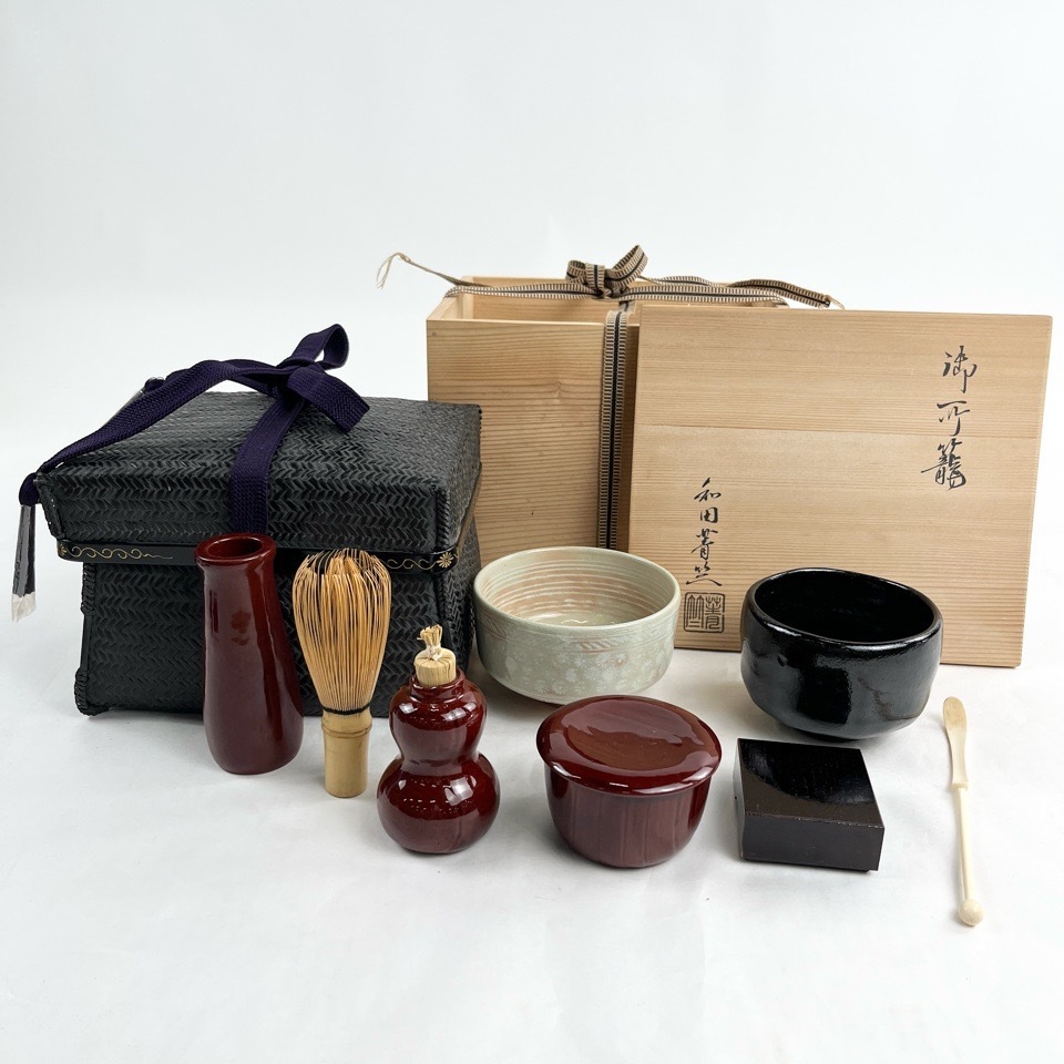 和田青竺 作 御所籠 共箱 茶籠 茶箱 野点籠 茶碗 棗 振出 茶巾箱 茶筅 茶筅筒 茶杓 茶道具 茶道具 骨董