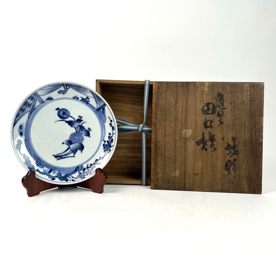 時代 染付 菊絵皿 箱付 和食器 懐石道具 陶磁器 骨董