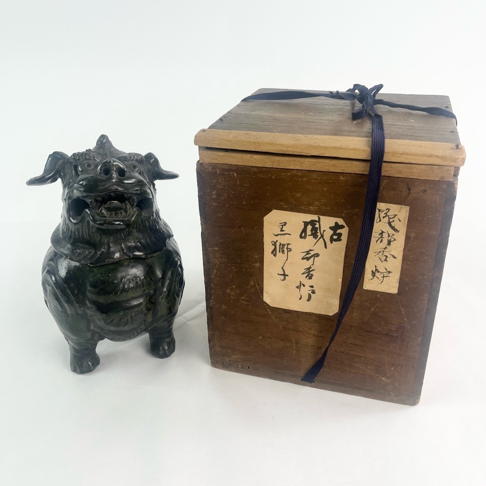 時代 古織部獅子香炉 古箱 香道具 茶道具 骨董 古美術 陶磁器 骨董