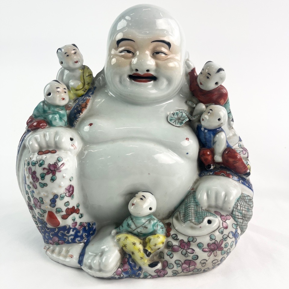 中国美術 景徳鎮 粉彩 江西游隆盛 布袋座像 陶磁器 唐物 古美術 置物 オブジェ 骨董