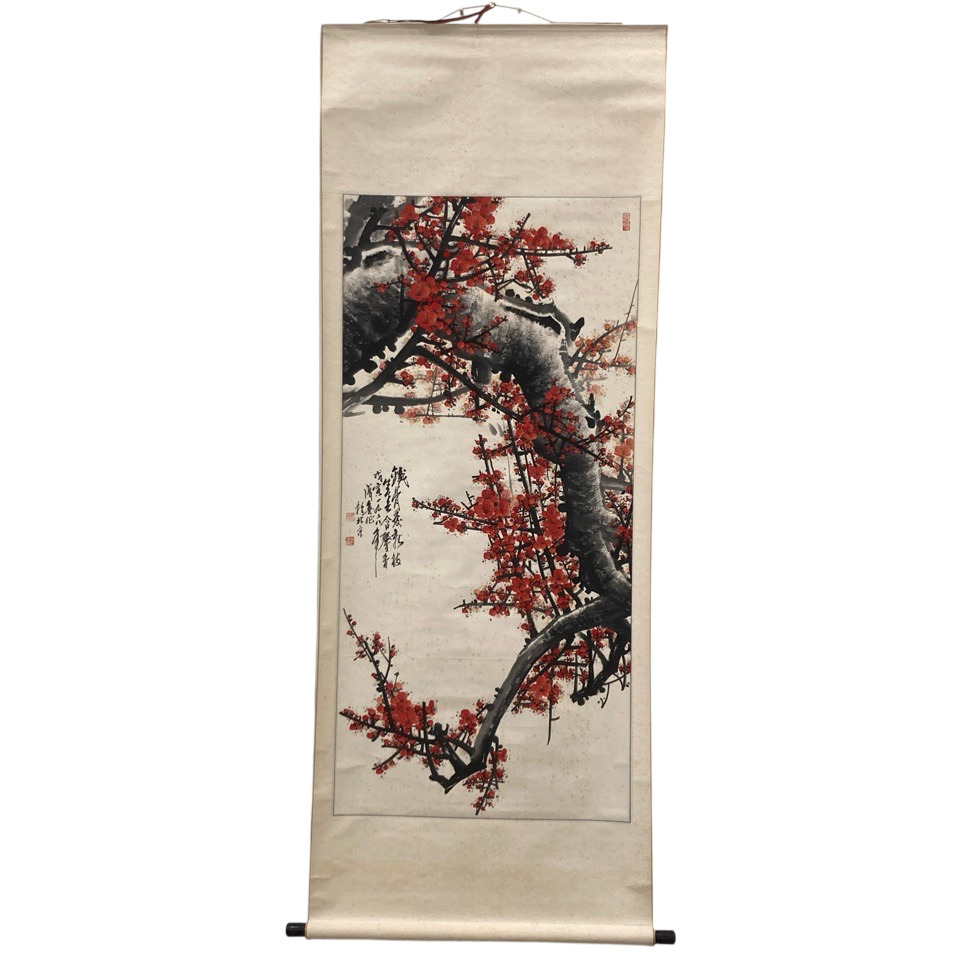 中国美術 王成喜 紅梅図 掛け軸 唐物 書画 骨董・民芸品 ※同梱不可