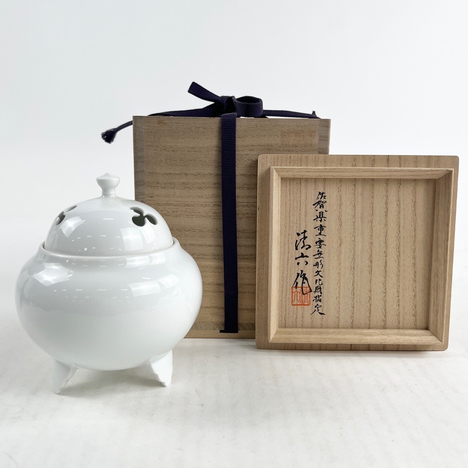 佐賀県重要無形文化財 中村清六 作 白磁香炉 共箱 茶道具 香道具 骨董