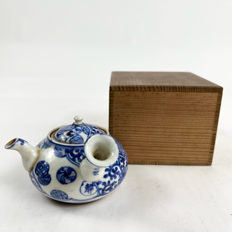 名工 宮田亀寿造 青華急須 染付 箱付 煎茶器 茶道具 陶磁器 茶道具 骨董