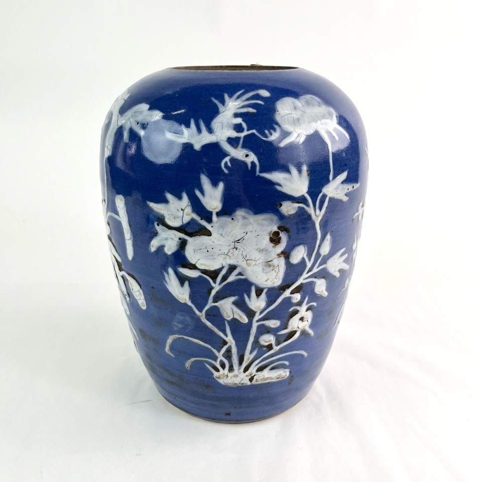 中国古玩 瑠璃地草花文花瓶 印 花入 花器 陶磁器 唐物 花瓶 骨董