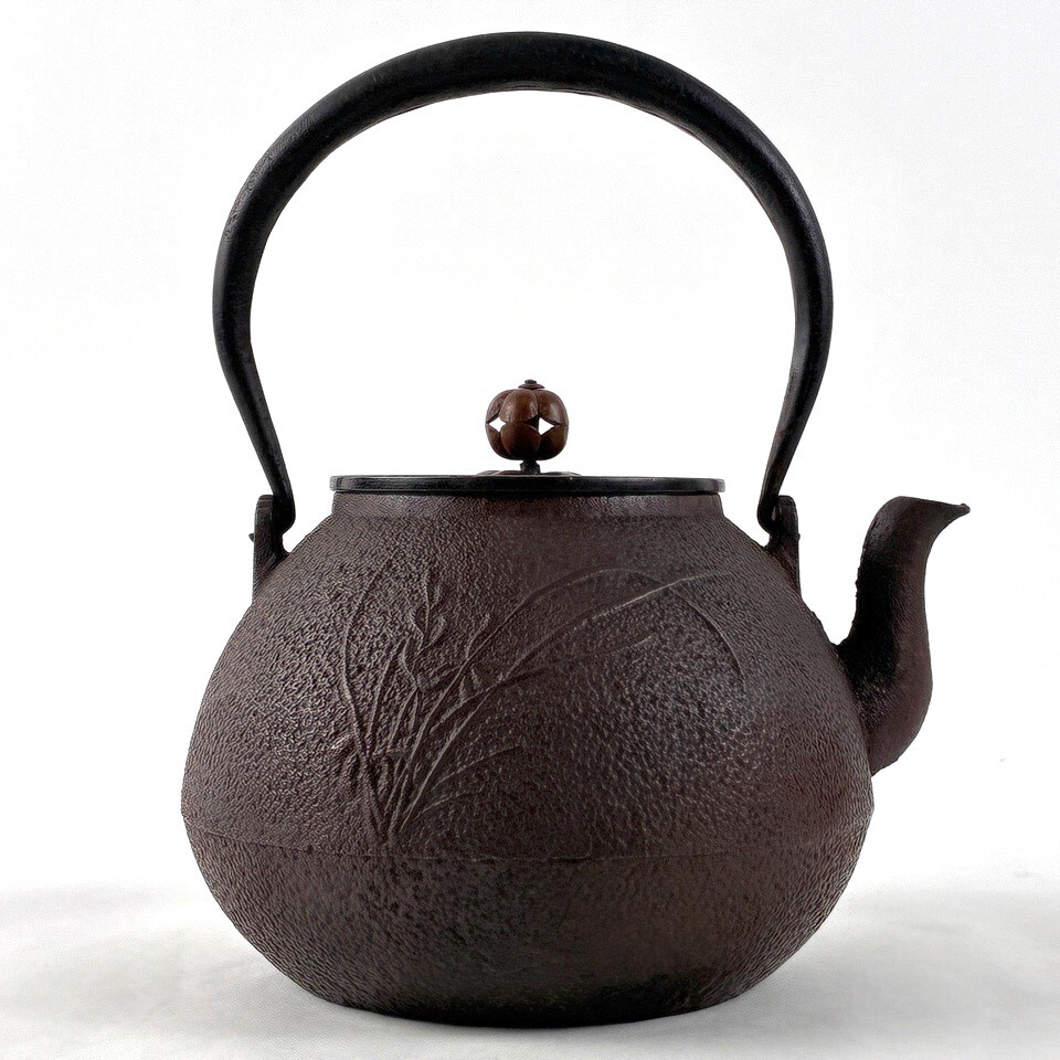 龍文堂 印 鉄瓶 草花文 袋弦 煎茶道具 茶道具 骨董