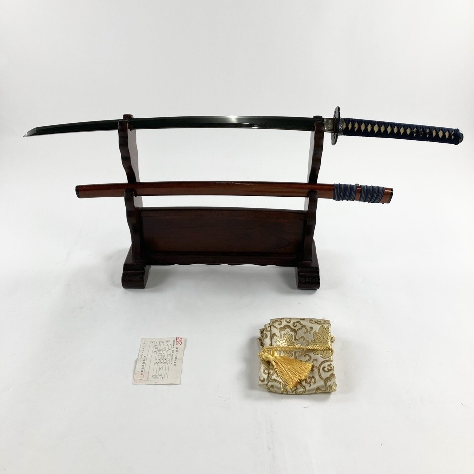 日本刀 無銘 長さ66.9cm 反り1.4 目くぎ穴1個 拵え 鍔 瓢箪 縁頭 唐草模様 目貫 植物図 ※同梱不可 骨董