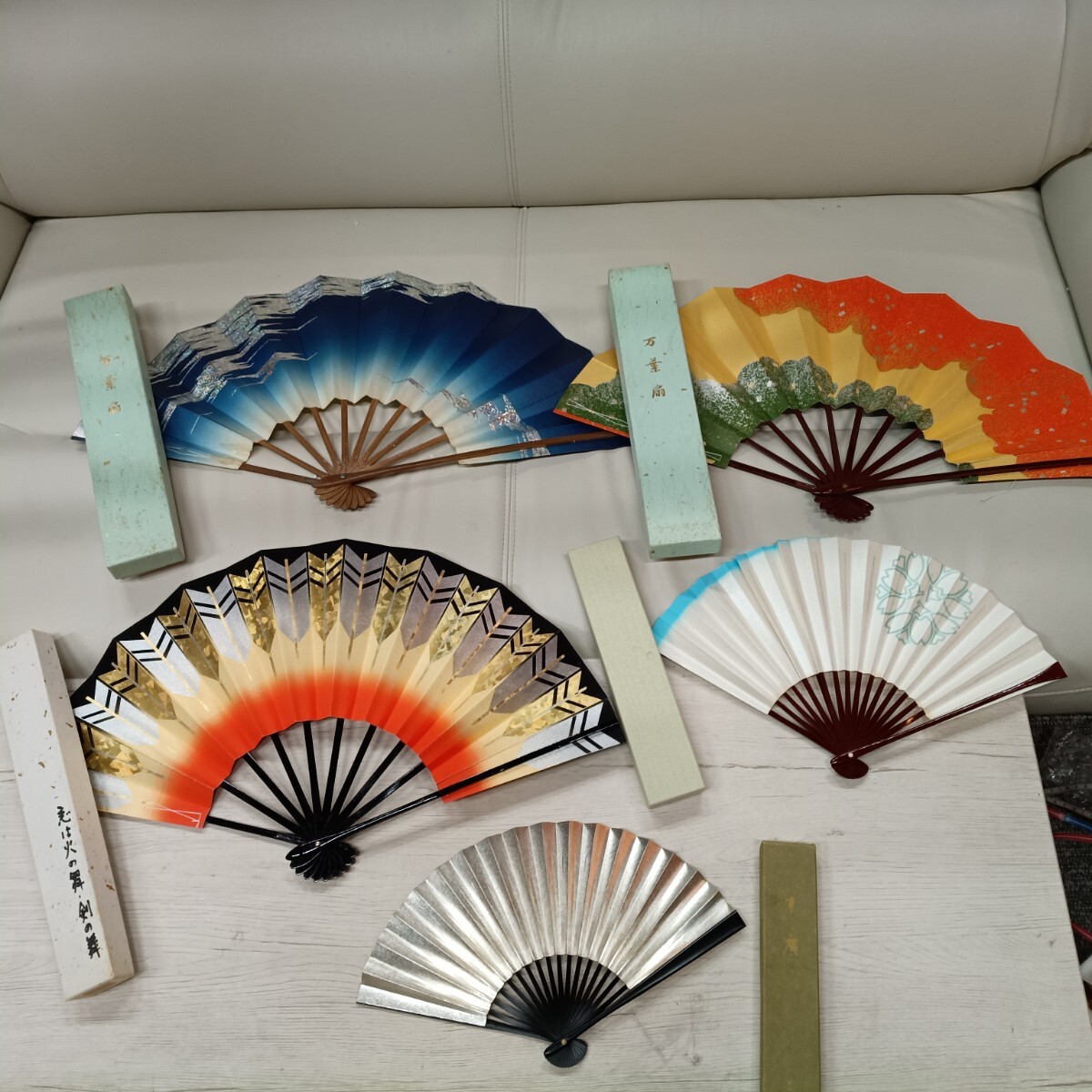 MS6/ 和装 扇子 まとめ売り セット 御舞扇 舞扇 飾り扇 金彩 和柄 箱付 日本舞踊 インテリア 大量