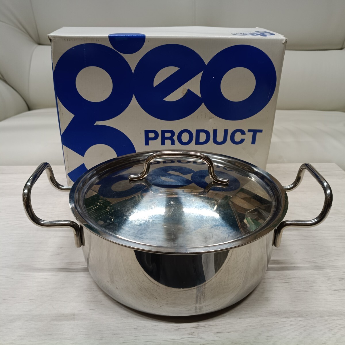 LM/ geo product 両手鍋 23cm ステンレス鍋 宮崎製作所 GEO-23C フタ付き 調理器具 中古 現状品