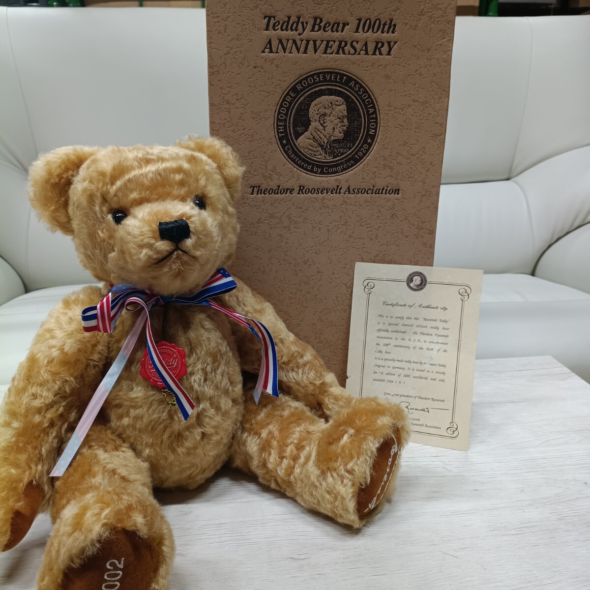 6-51 Teddy Bear 100th ANNIVERSARY 2002 限定 テディベア 約40-45cm 証明書付 Theodore Roosevelt Association 現状品