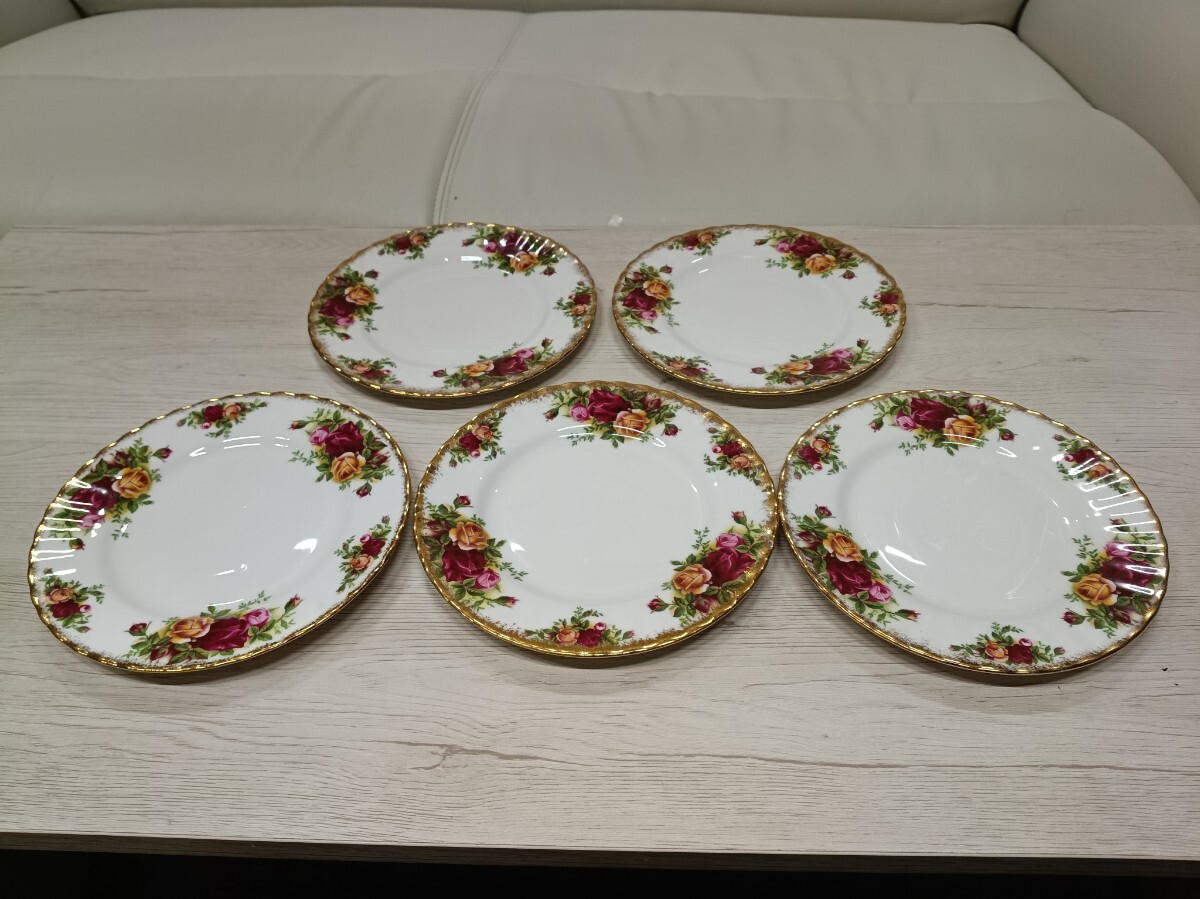 LM601-6-3/ ロイヤルアルバート Old Country Roses ボーンチャイナ プレート 5枚セット バラ柄 金彩 ROYAL ALBERT 中古 現状品