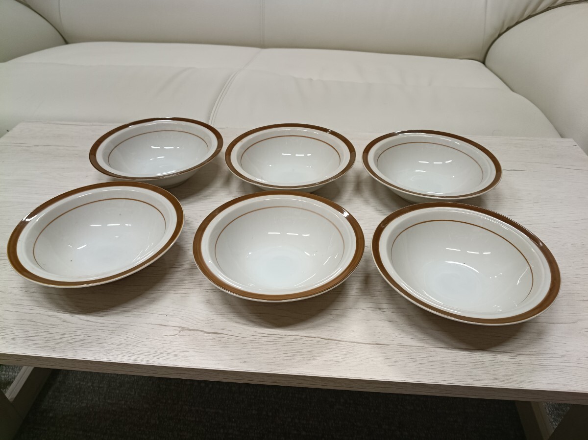 LM601-6-4/ MONTERREY STONEWARE ボウル 6枚セット 茶縁 ストーンウェア 日本製 中古 現状品 深皿 ボウル 中皿