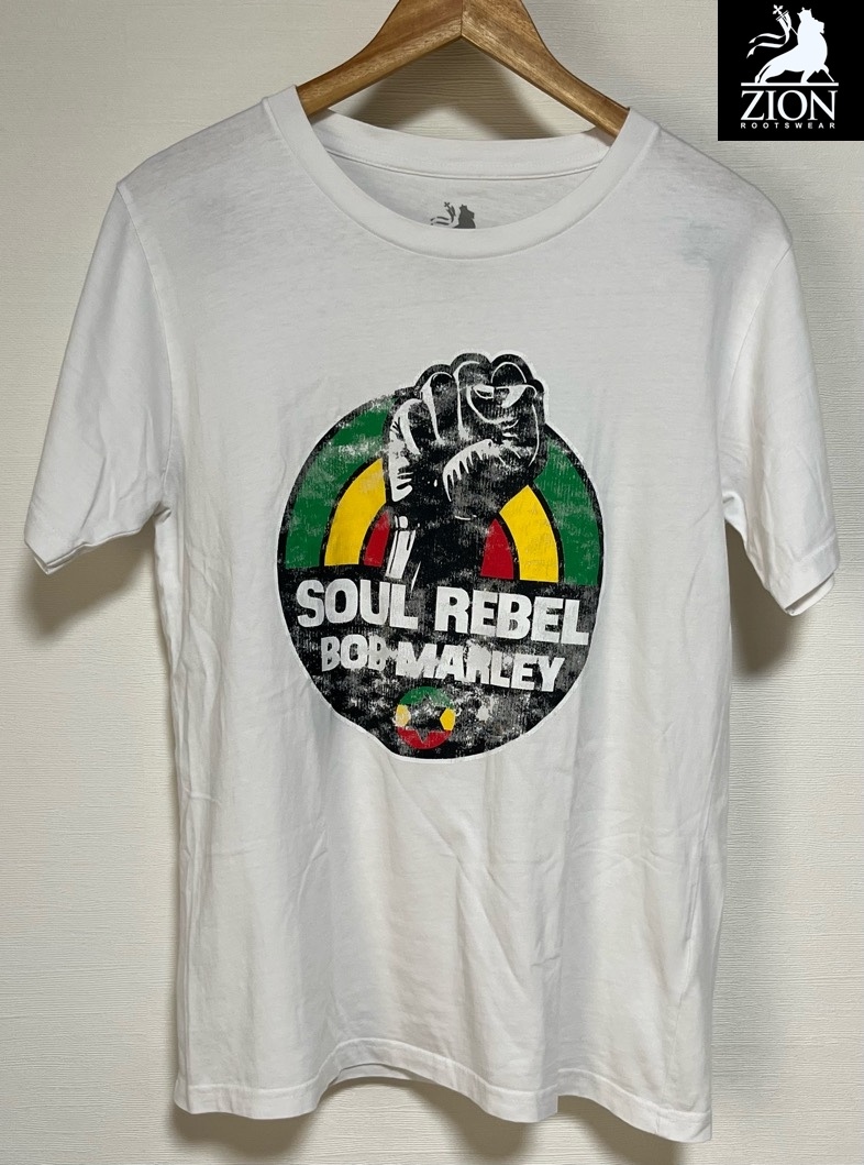 ZION ROOTSWEAR SOUL REBEL BOB MARLEY Tシャツ L ホワイト 古着 ザイオン ルーツウェア ボブマーリー ボブ・マーリー 手 拳