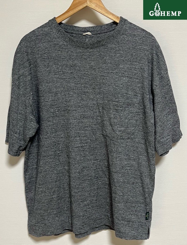 GOHEMP organic cotton × hemp 胸ポケット付 Tシャツ L グレー 古着 ゴーヘンプ ゴヘンプ ヘンプ オーガニックコットン