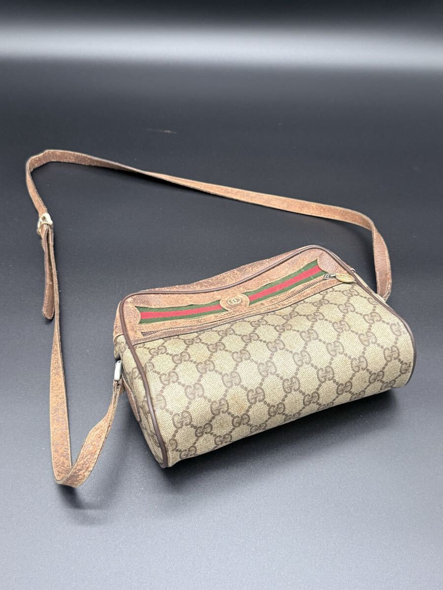 GUCCI オールドグッチ GG柄 シェリーライン PVC レザー ショルダーバッグ ヴィンテージ 斜め掛け