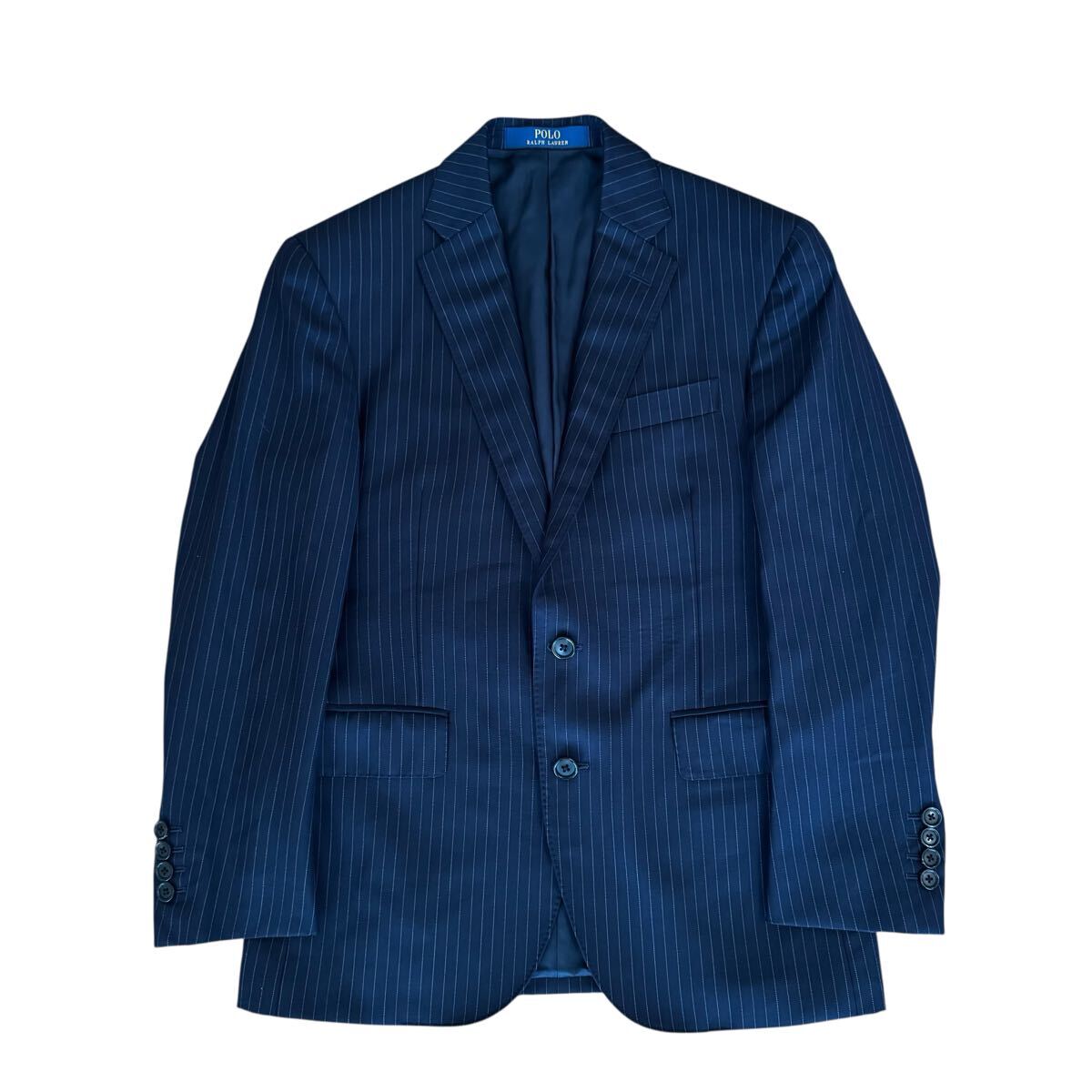 美品 Polo Ralph Lauren ポロラルフローレン 現行タグ 日本製 ストライプ2Bテーラードジャケット ネイビー メンズ