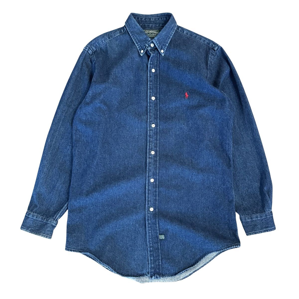 美品 90s 90年代 POLO COUNTRY ポロカントリーラルフローレン ポニー刺繍デニムBDシャツ 長袖 M メンズ