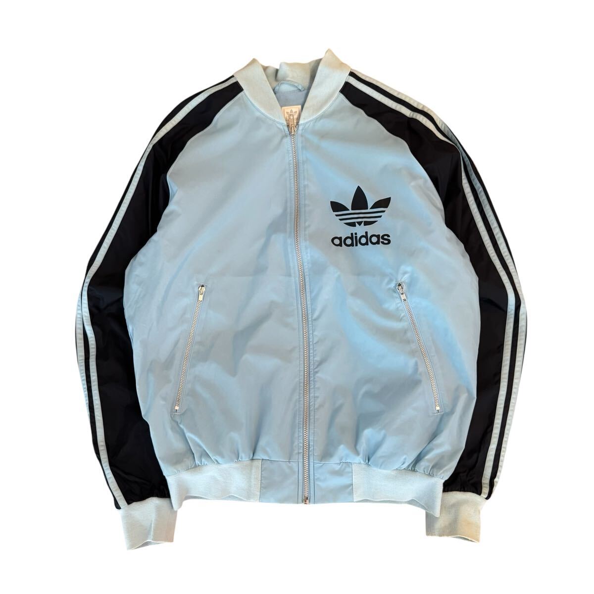 00s adidas アディダス ビッグトレフォイルロゴプリントナイロントラックジャケット ジャージジャケット M ブルゾン