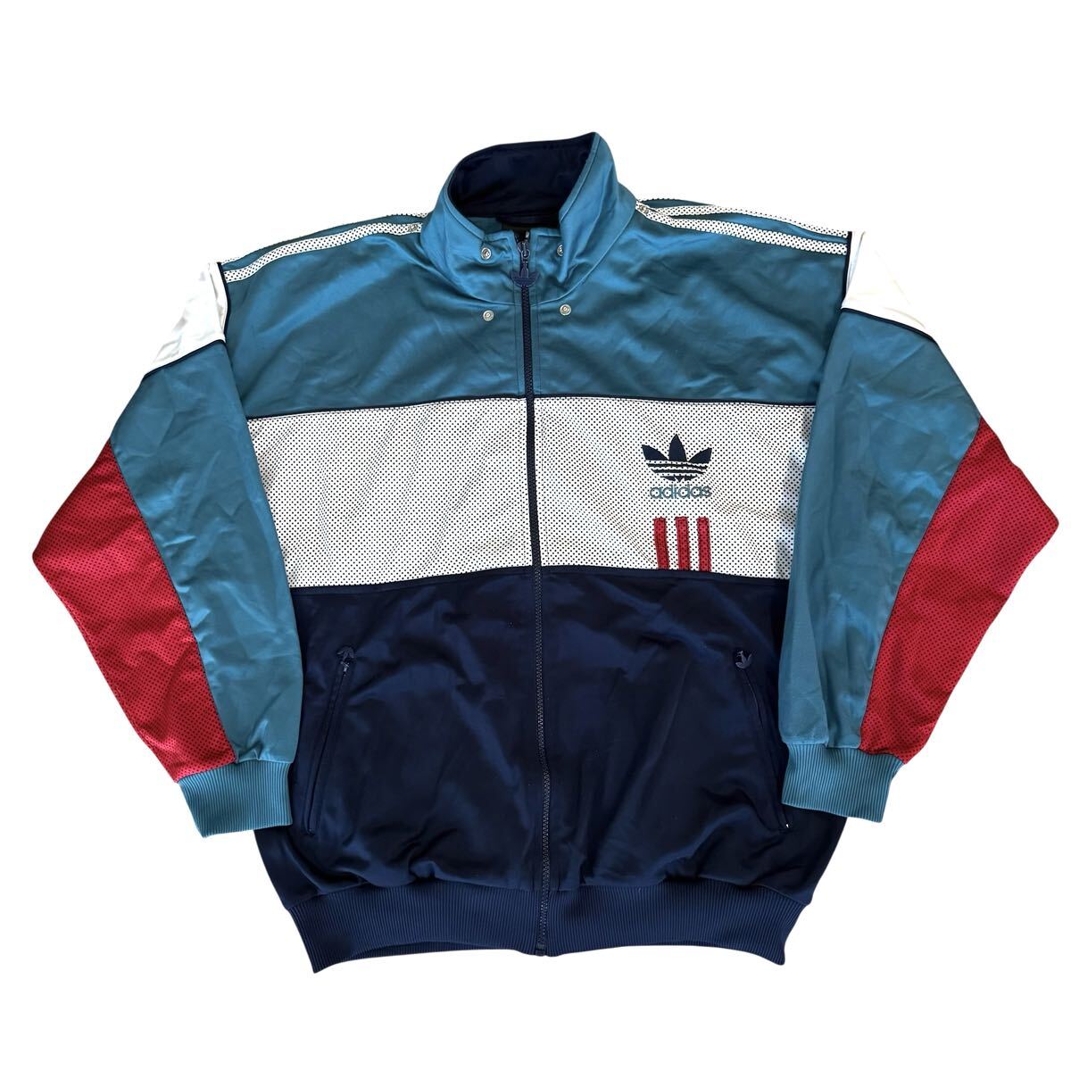 80s 90s adidas アディダス ビッグトレフォイル刺繍マルチカラー トラックジャケット ブルゾン M メンズ
