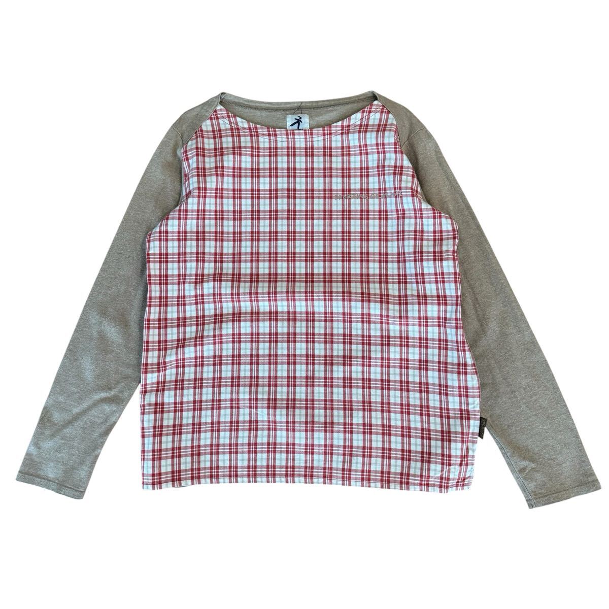 美品 90s HAI SPORTING GEAR イッセイミヤケ ロゴプリント異素材切替ドッキングチェックカットソー ロンT 長袖Tシャツ M