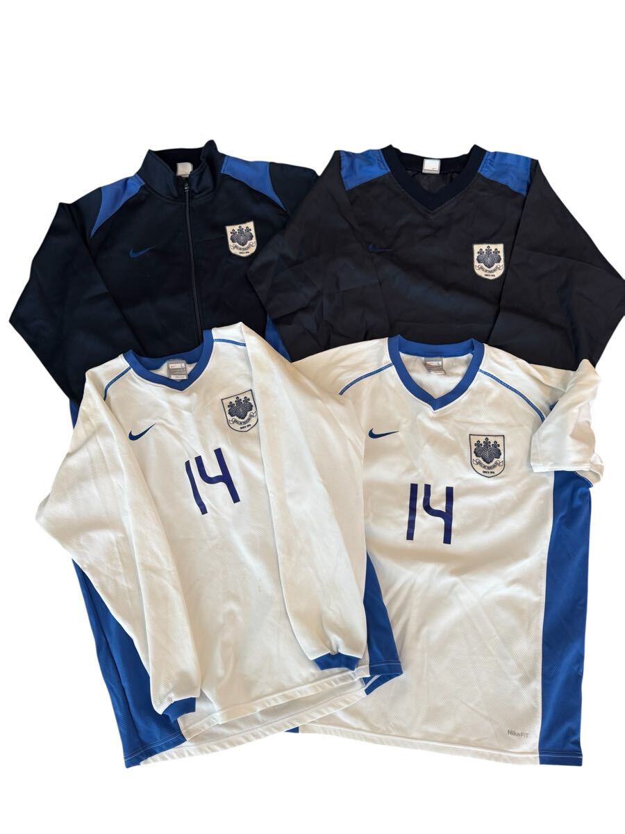4点 まとめ売り 筑波大学サッカー部 ナイキ製 選手支給品 半袖練習着 プラシャツ ユニフォーム ピステ ジャージジャケット L 青 メンズ