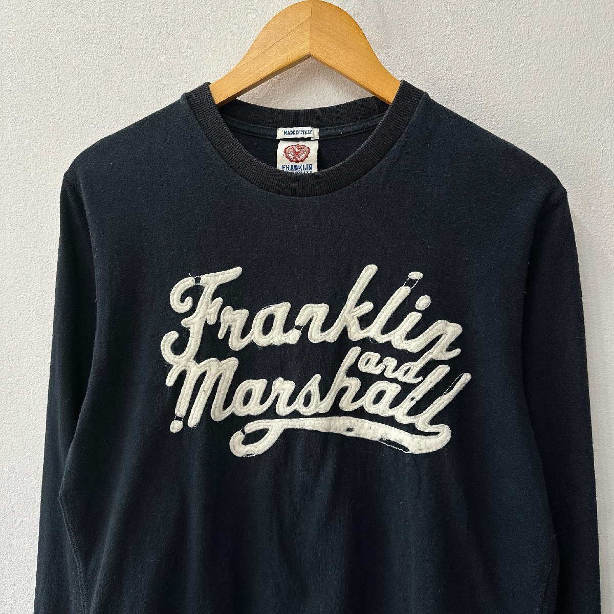 FRANKLIN&MARSHALL フランクリンマーシャル ロゴ バックプリント 長袖Tシャツ サイズM /ブラック メンズ イタリア製 ロンT
