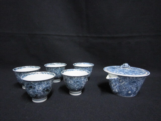 【 清水焼 平安吉兆造 煎茶器 急須/湯呑 まとめて 梅牡丹絵 豆彩 染付 煎茶道具 茶道具 】北海道発