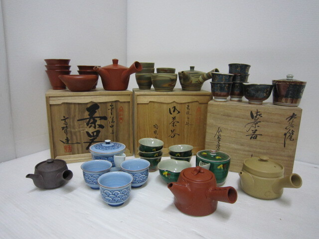 【 茶器 大量 まとめて 急須/湯呑/湯冷まし/宝瓶 常滑焼 陶雄 マーブル/高資造 朱泥/九谷焼 陶八/仙龍 青粒/木仙/光星 他 煎茶道具 】