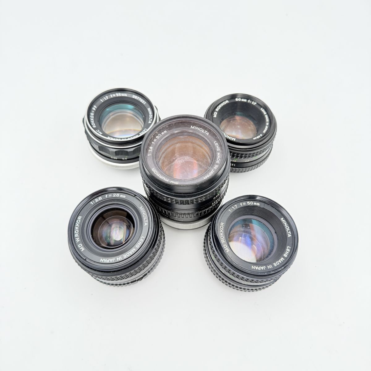 MINOLTA ミノルタ MC MD ROKKOR 50mm 1.4 28mm 2.8 50mm 1.7 55mm 1.7 マニュアルレンズ まとめ 現状品 ジャンク 1円スタート 015